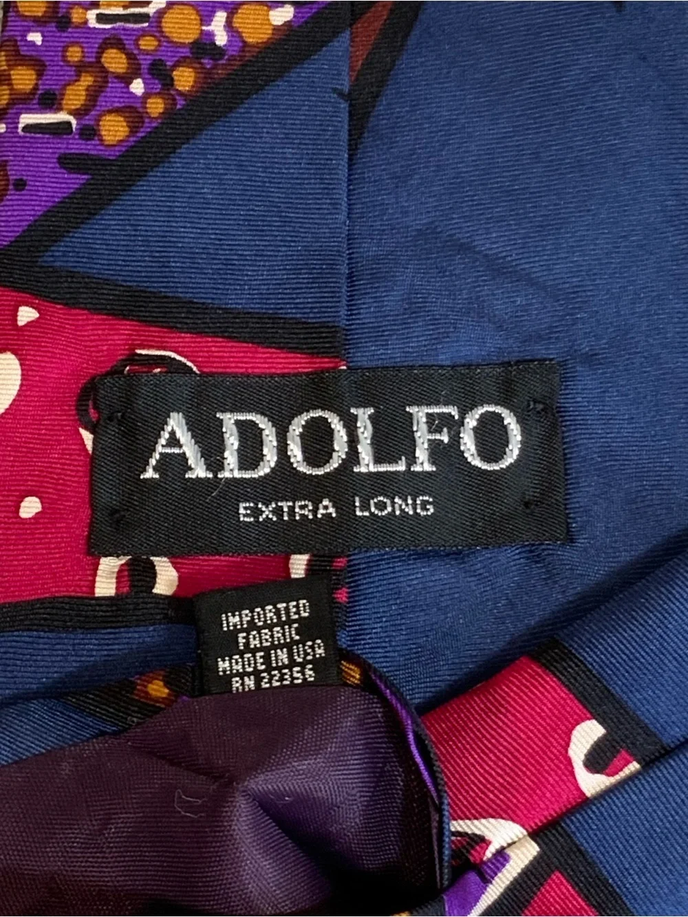 Adolfo Extra Long Silk Abstract Tie Made USA